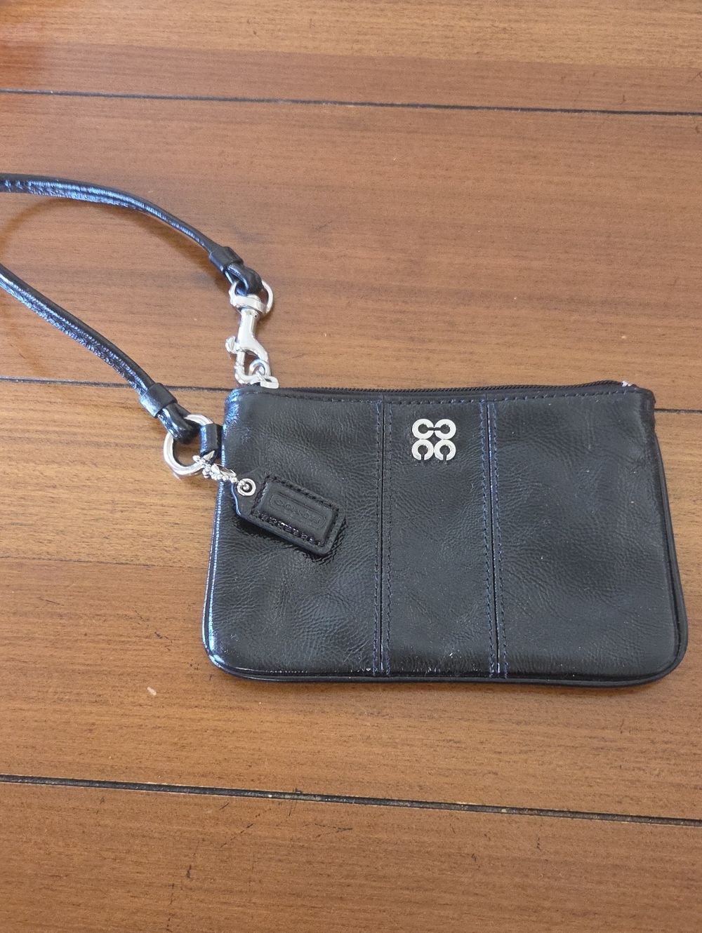 Coach Black Leather Wristlet with Silver Hardware